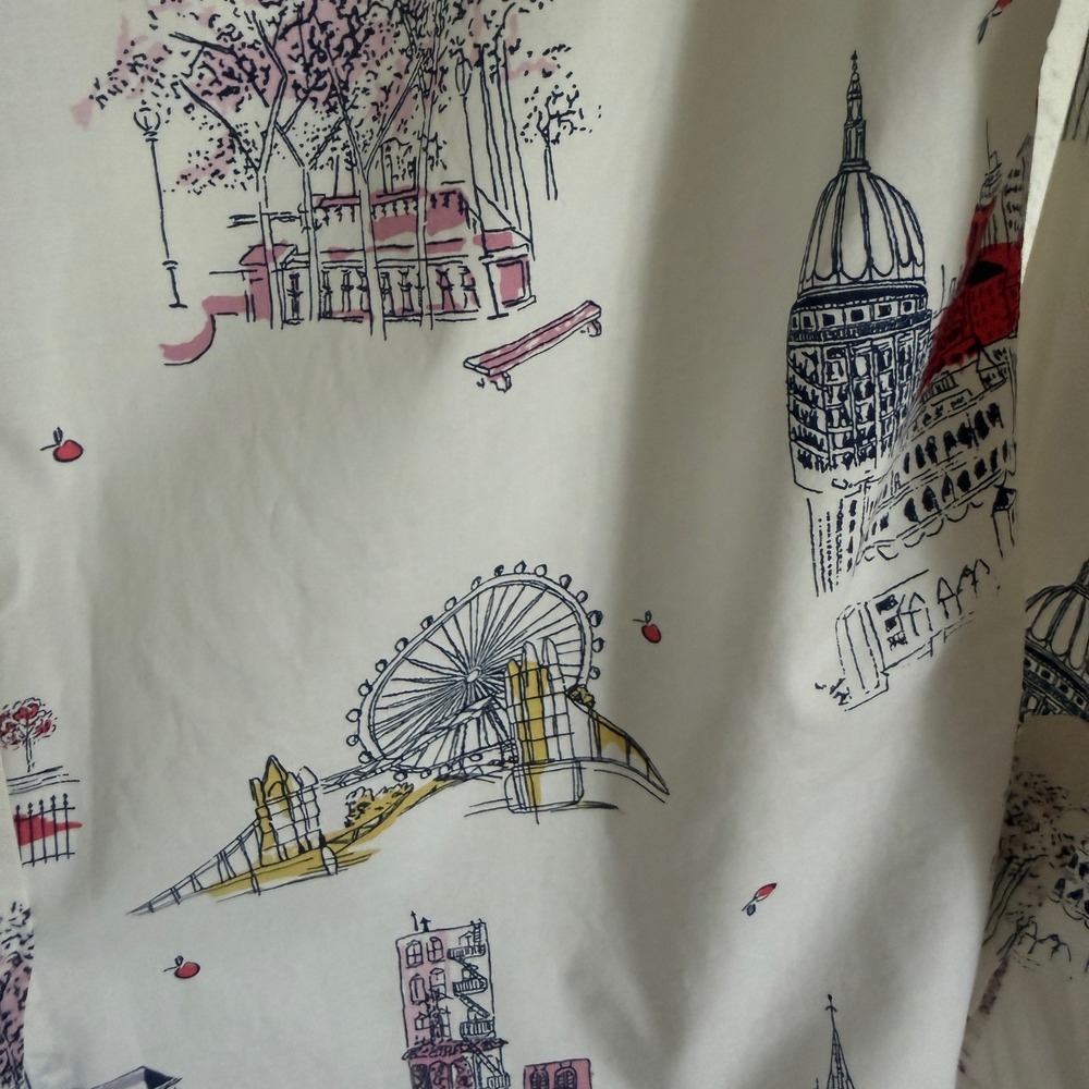 Talbots Womens London Landmark Novelty Print Button Down Shirt White Size M Long - Picture 4 of 11